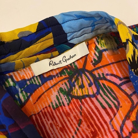 Robert Graham Multicolor belted 100% Silk Colorful Floral robe kimono jacket L - Picture 12 of 15